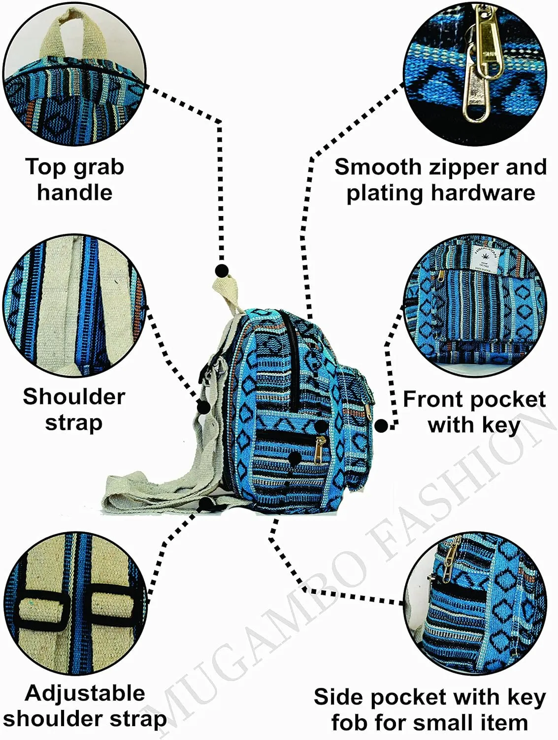 Eco Friendly Set Of Mini Backpack   Pen case Coin Purse Hemp University Light Weight For Girl (Blue), Small