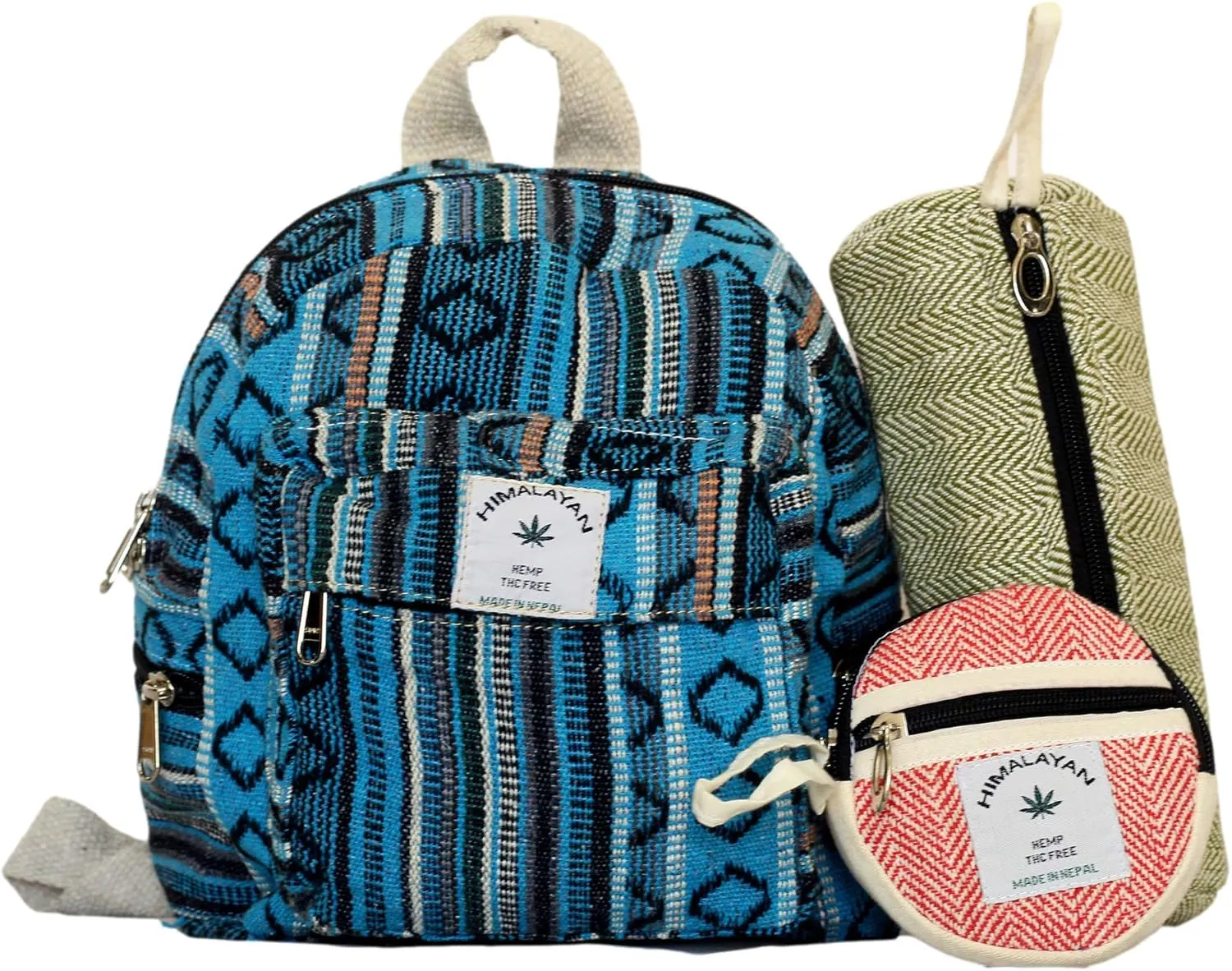 Eco Friendly Set Of Mini Backpack   Pen case Coin Purse Hemp University Light Weight For Girl (Blue), Small