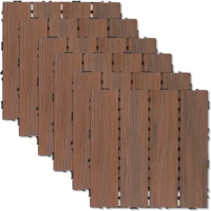 ECOOPTS 20"x20" Interlocking Deck Tiles Patio Floor Tiles Outdoor Flooring Wood Deck Tiles for Porch Balcony Backyard, 6 Slat x 25 Boxes, Brown