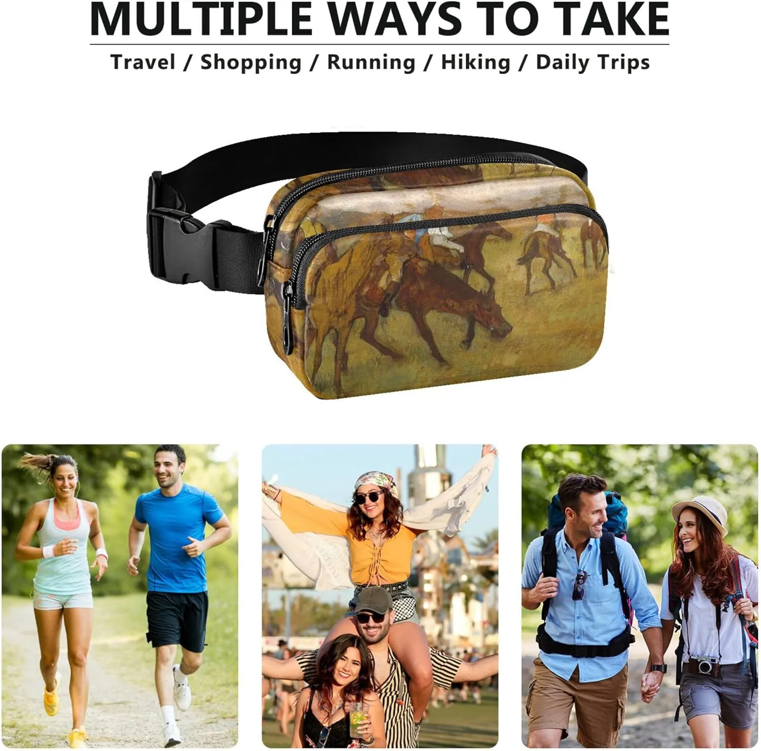 Edgar Degas Prints Jockeys Artwork Waterproof Fanny Packs for Women Hip Bag Belt Purse Pattern Travel Waist Pouch