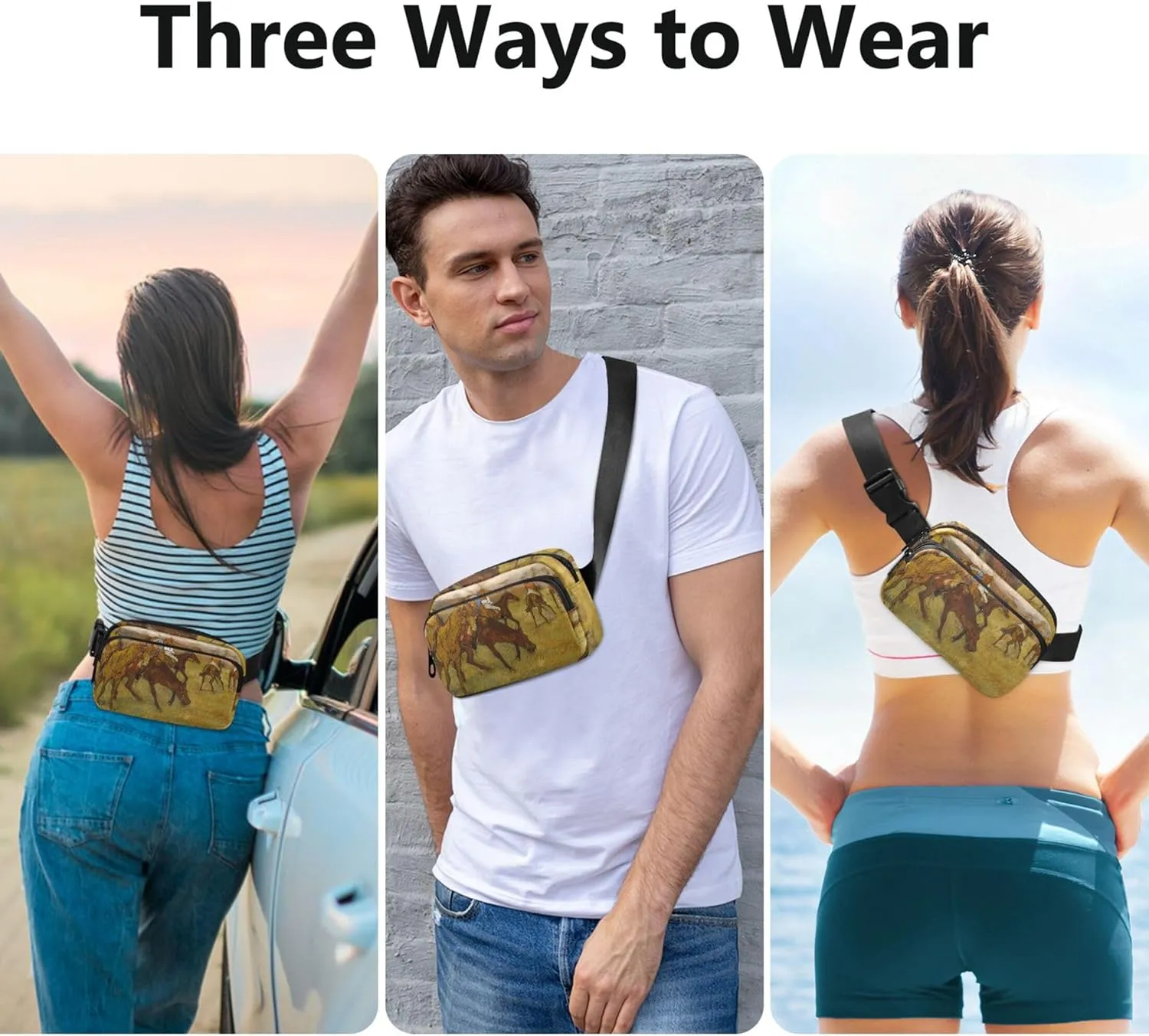 Edgar Degas Prints Jockeys Artwork Waterproof Fanny Packs for Women Hip Bag Belt Purse Pattern Travel Waist Pouch
