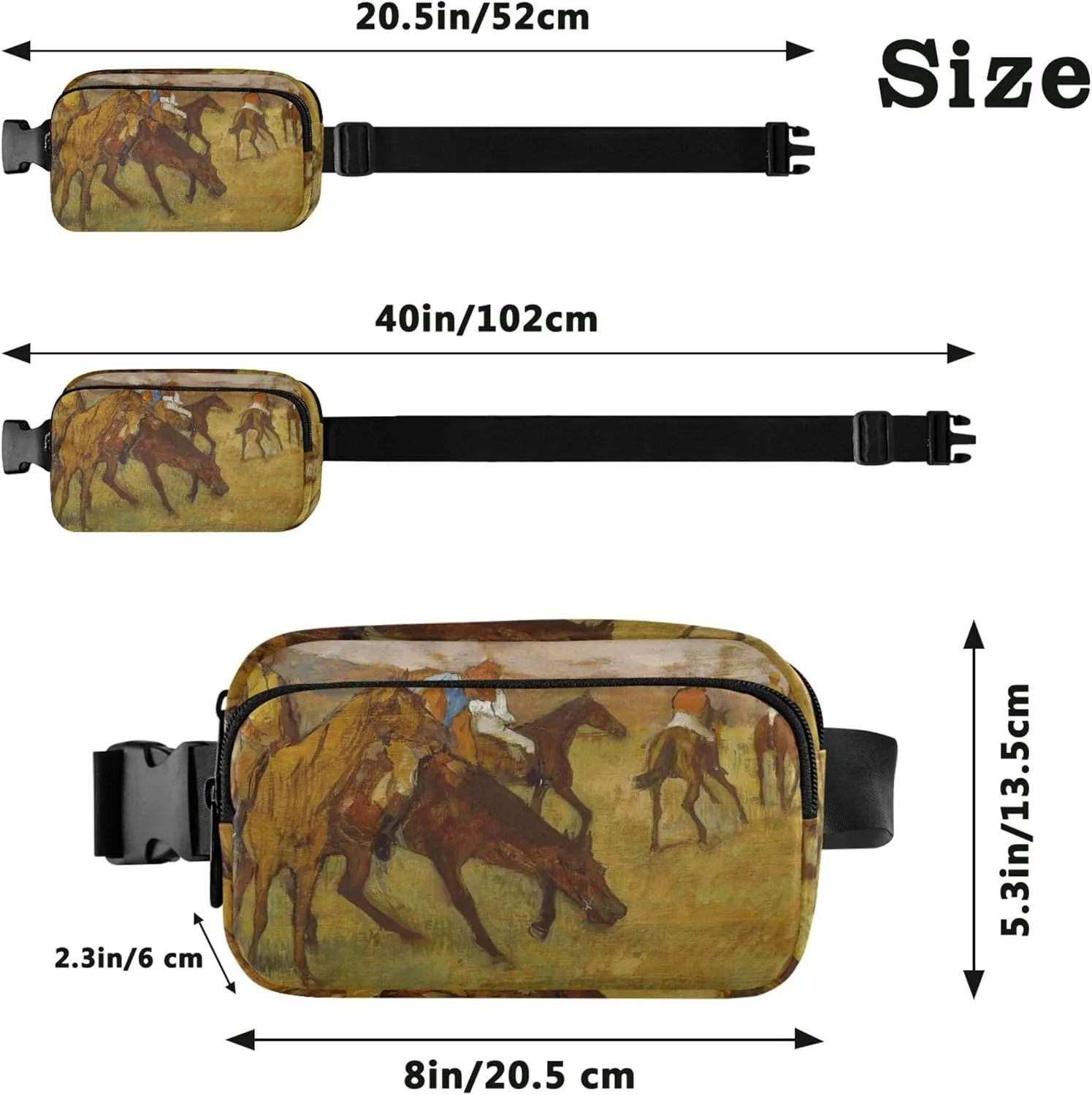 Edgar Degas Prints Jockeys Artwork Waterproof Fanny Packs for Women Hip Bag Belt Purse Pattern Travel Waist Pouch