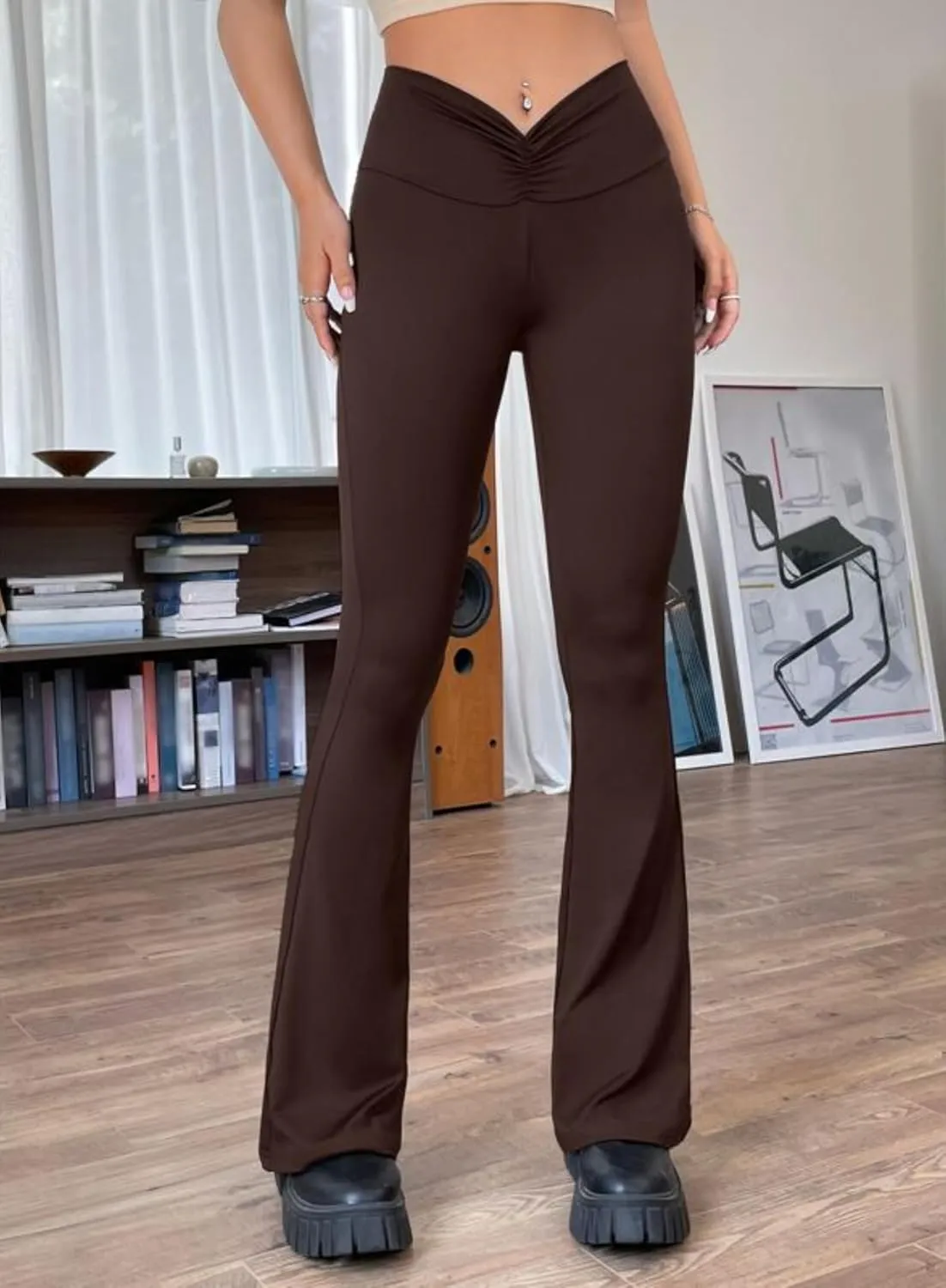 Ella Lust Ruched Flared Leggings for Women - 90s Low Rise Bootleg Yoga Pants Festival Outfits Casual Workout Bell Bottom