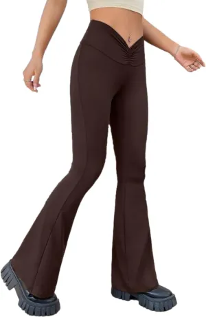 Ella Lust Ruched Flared Leggings for Women - 90s Low Rise Bootleg Yoga Pants Festival Outfits Casual Workout Bell Bottom