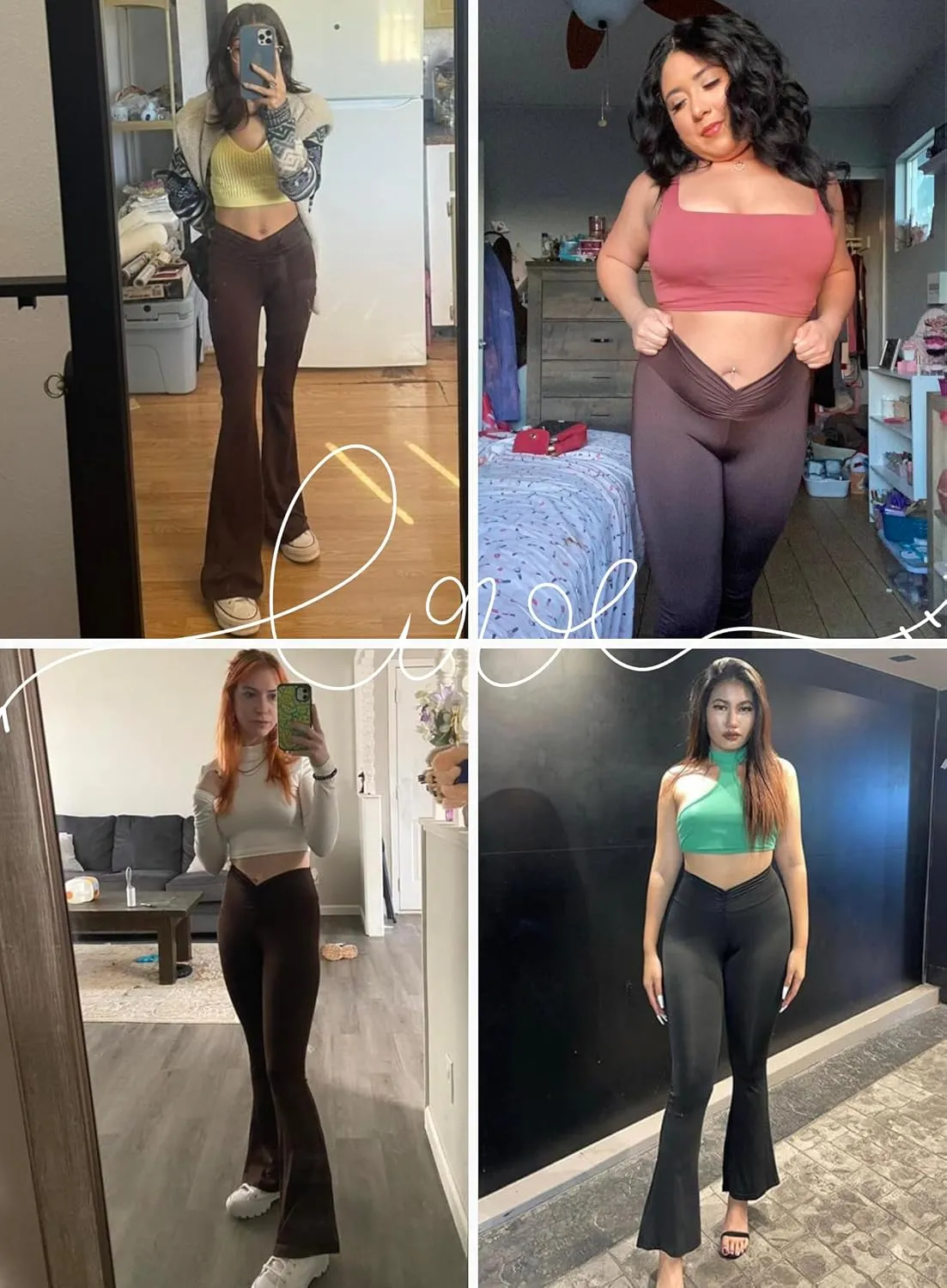 Ella Lust Ruched Flared Leggings for Women - 90s Low Rise Bootleg Yoga Pants Festival Outfits Casual Workout Bell Bottom
