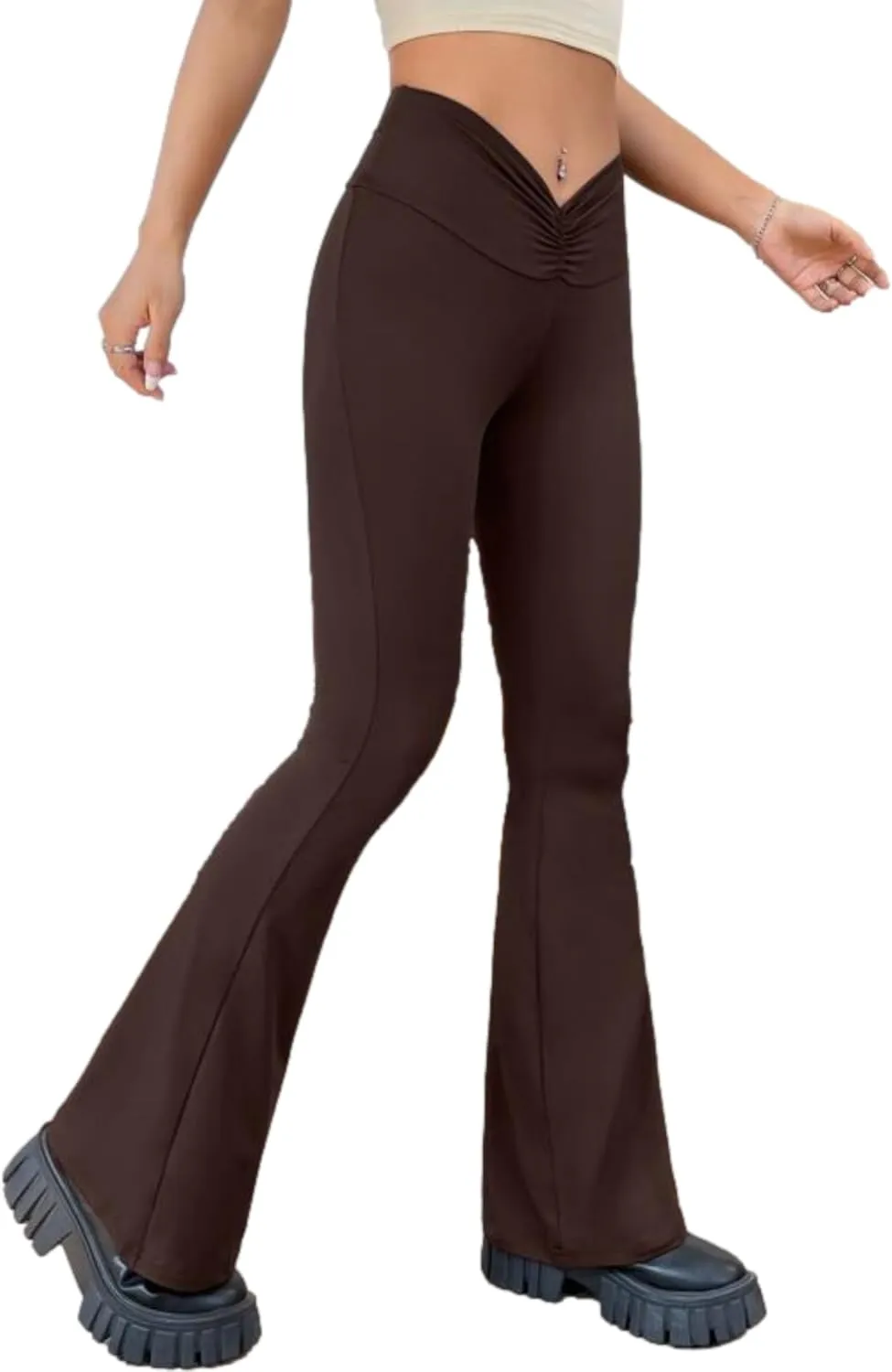 Ella Lust Ruched Flared Leggings for Women - 90s Low Rise Bootleg Yoga Pants Festival Outfits Casual Workout Bell Bottom