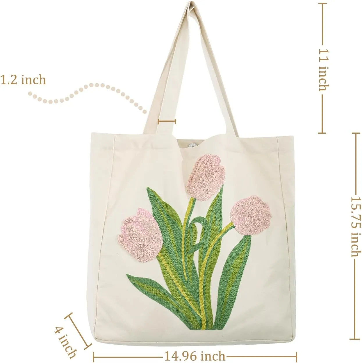 Embroidery Canvas Tote Bag for Women Reusable Cotton Shoulder Bag for Shopping Grocery Beach Book Gift Gym