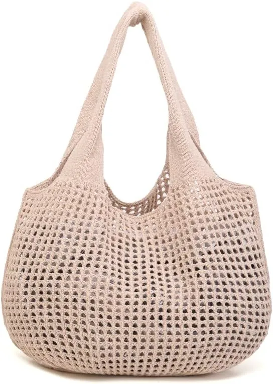 ENBEI Crochet Beach Bag - Women's Knit Shoulder Bags for Travel - Cute, Handmade Tote