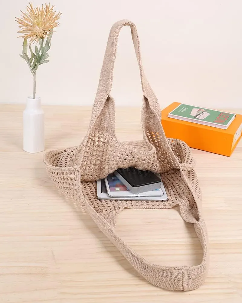 ENBEI Crochet Beach Bag - Women's Knit Shoulder Bags for Travel - Cute, Handmade Tote