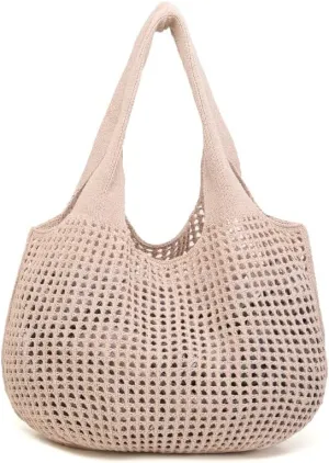 ENBEI Crochet Beach Bag - Women's Knit Shoulder Bags for Travel - Cute, Handmade Tote