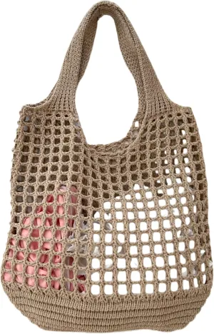 ENBEI Crochet Beach Bag - Women's Knit Shoulder Bags for Travel - Cute, Handmade Tote