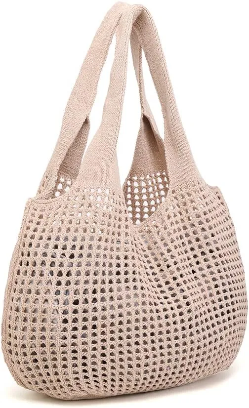 ENBEI Crochet Beach Bag - Women's Knit Shoulder Bags for Travel - Cute, Handmade Tote