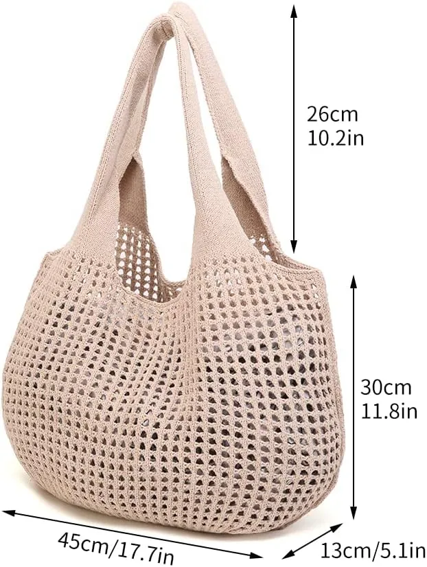 ENBEI Crochet Beach Bag - Women's Knit Shoulder Bags for Travel - Cute, Handmade Tote