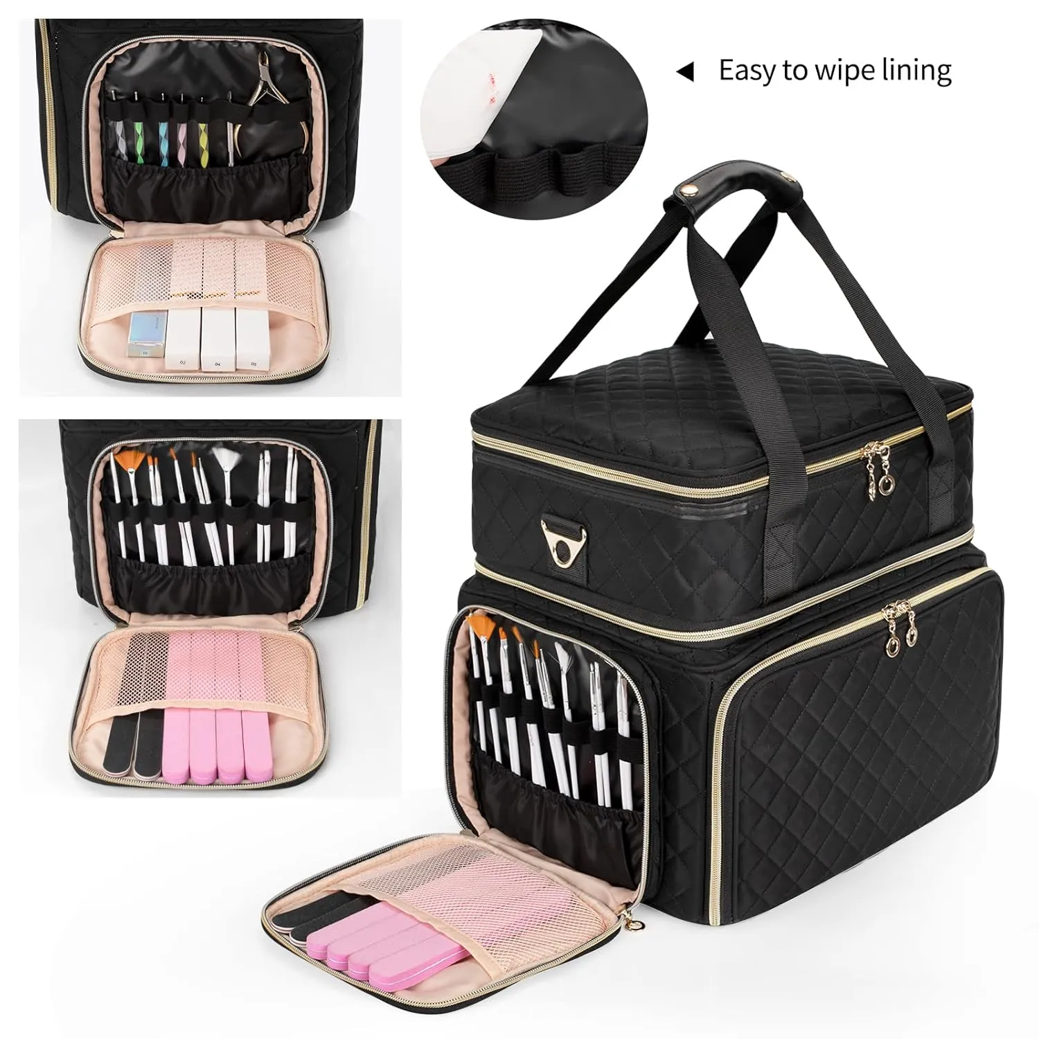 Ethereal Extra Large Polish Organizer Case Holds 70  Bottles (15ml/0.5 fl.oz) UV lamp, Detachable Nail Bag with 2 Removable Pouches Fits Nail Suppiles, Nail Accessories