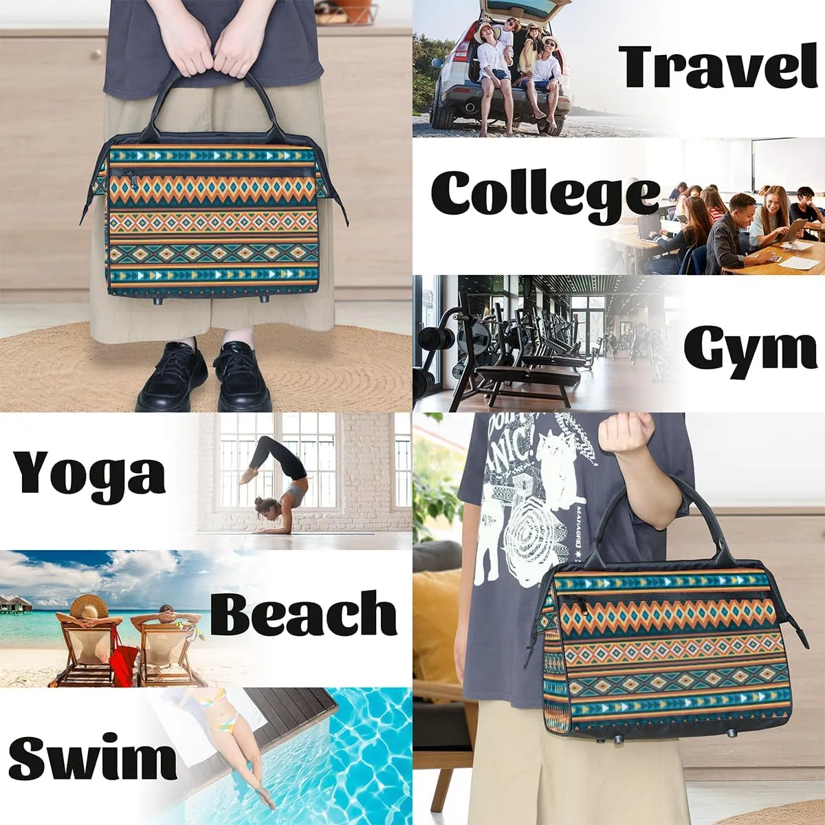 Ethnic Abstract Boho Bohemian Weekender Overnight Bag for Women Waterproof Carry On Travel Duffle Bags with Pocket Lightweight Sports Gym Tote Bag Large Luggage Workout Personal Item Hospital Bags