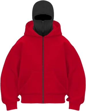 EUDOLAH Balaclava Jacket Zip Up Fashion Double Layer Hoodie Hip Hop Outerwear Jacket Y2K Clothing for Men and Women