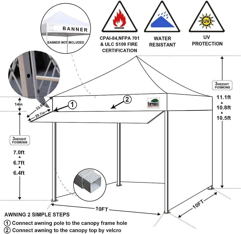 Eurmax USA 10 x 10 Pop up Canopy Commercial Tent Outdoor Party Canopies with 4 Removable Zippered Sidewalls and Roller Bag Bonus 4 Canopy Sand Bags & 24 Squre Ft Extended Awning(Red)