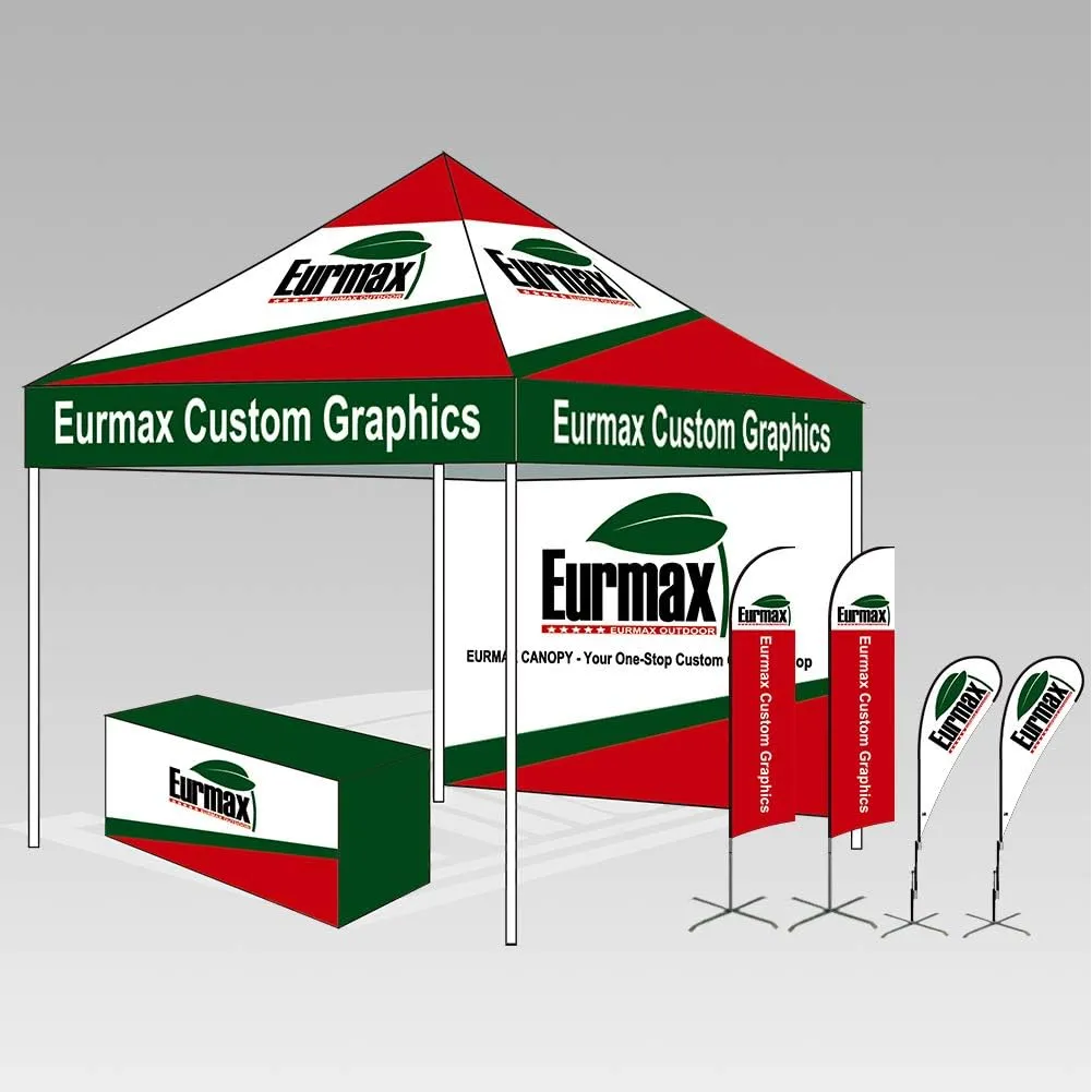 Eurmax USA 10 x 10 Pop up Canopy Commercial Tent Outdoor Party Canopies with 4 Removable Zippered Sidewalls and Roller Bag Bonus 4 Canopy Sand Bags & 24 Squre Ft Extended Awning(Red)