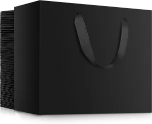 EUSOAR Exra Large Gift Wrap Bags Bulk, 50 Pack 16x6x12 inches Black Paper Heavy Duty Bags with Handles, for Business, Grocery, Boutique, Retail, Wedding, Party Favors, Baby Showers, Birthdays