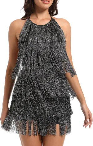 EVELUST Womens Country Concert Fringe Dress - Western Cowgirl Outfit Backless Halter Elastic Jumpsuit Rodeo Festival Romper