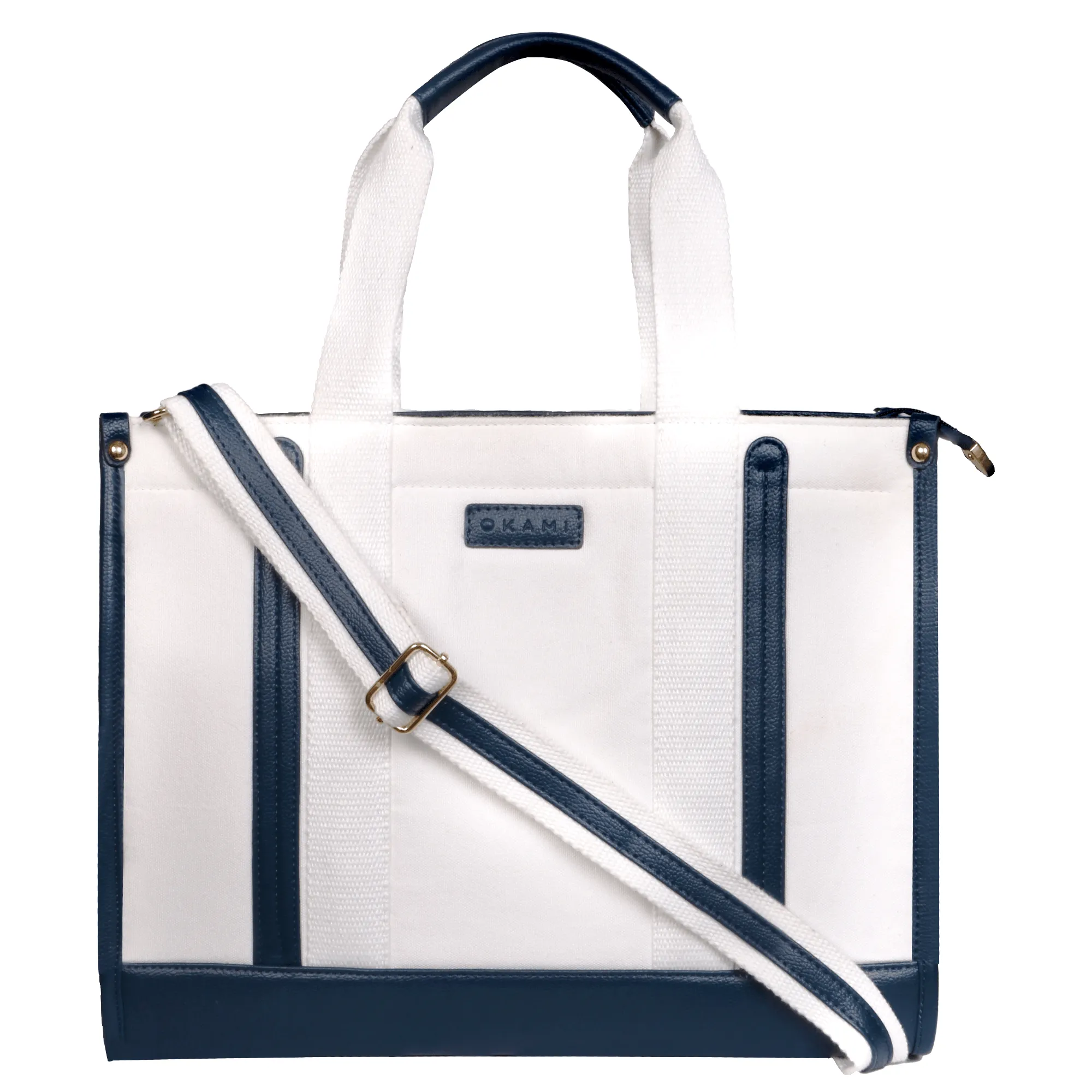 Everyday Women's Canvas Tote Bag for Laptops up to 14 Inches (White-Blue)