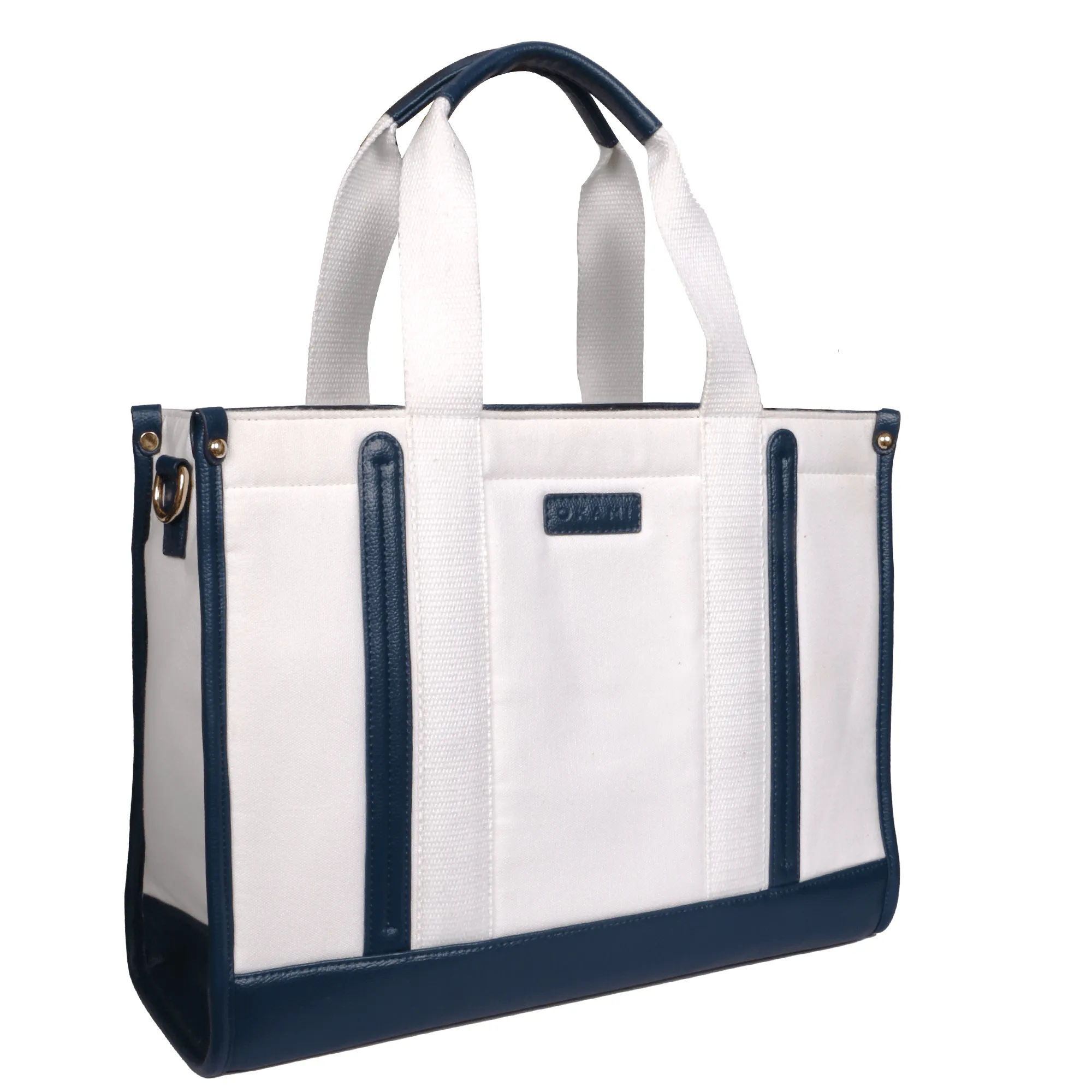 Everyday Women's Canvas Tote Bag for Laptops up to 14 Inches (White-Blue)