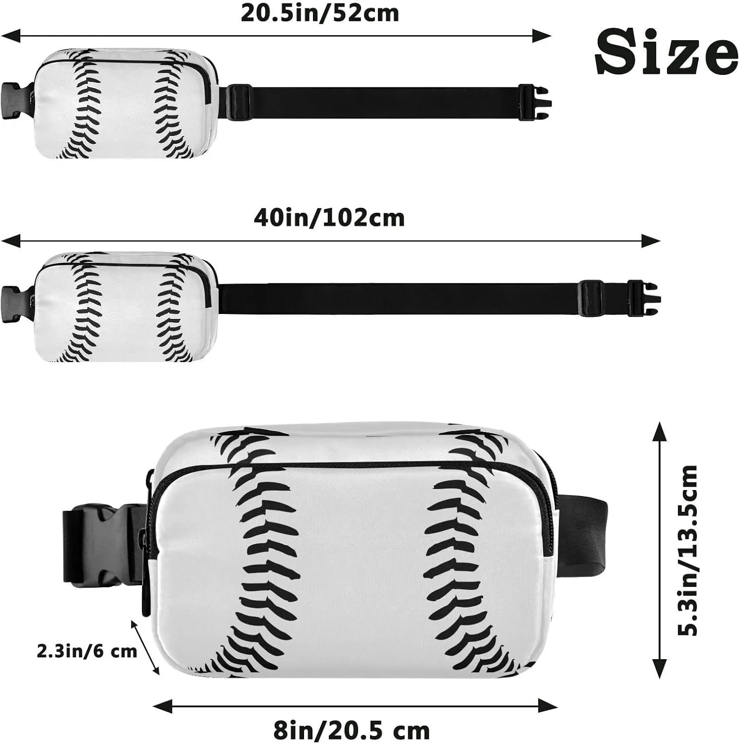 Exnundod Fanny Waist Pack Waist Black Baseball Stitches Waist Bag 2024 Sports Softball Crossbody Bag Adjustable Belt Bag for Traveling Running Hiking Cycling