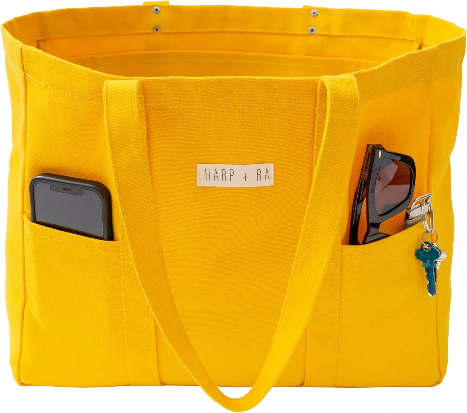Extra Large Canvas Tote Bag - Utility with 2 Front Pockets and Laptop Sleeve, heavy duty everyday tote