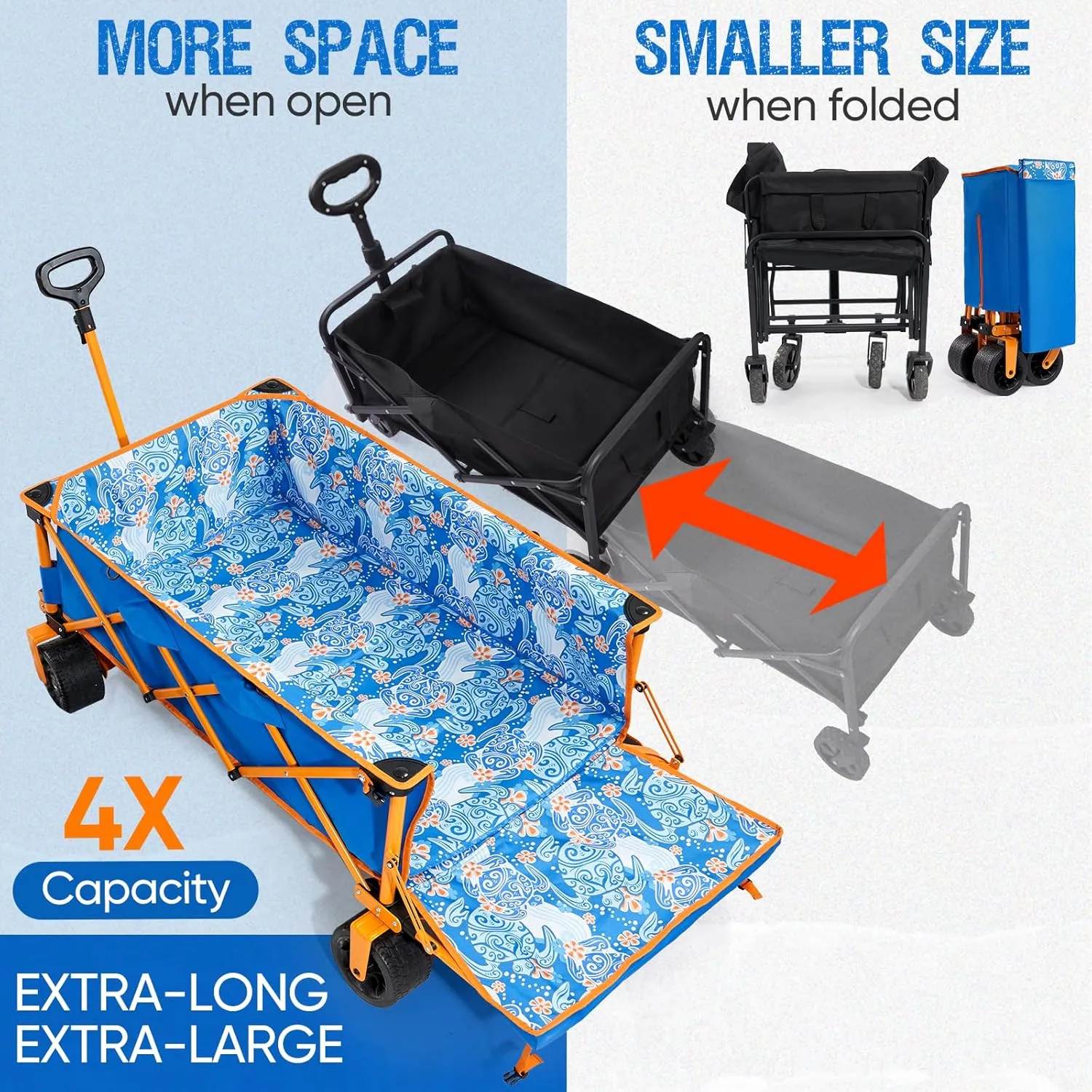 Extra Large Heavy-Duty Beach Wagon - 55.11" x 26.38" Foldable Utility Cart with 400 lbs Capacity, Compact Fold Design, Ideal for Beach, Camping, Groceries, and Outdoor Adventures