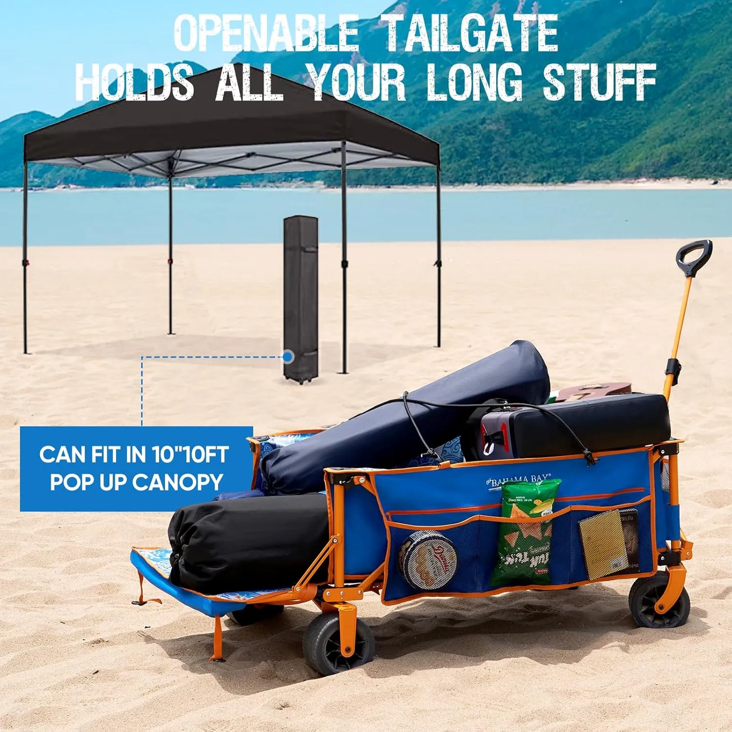 Extra Large Heavy-Duty Beach Wagon - 55.11" x 26.38" Foldable Utility Cart with 400 lbs Capacity, Compact Fold Design, Ideal for Beach, Camping, Groceries, and Outdoor Adventures