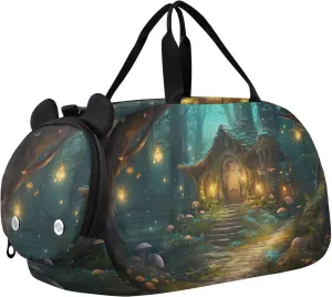 Fairy Fantasy Forest Duffle Bag for Girl, Sports Duffle Gym Bags with Shoe Compartment, Personalized Overnight Bag Travel Weekender for Kids