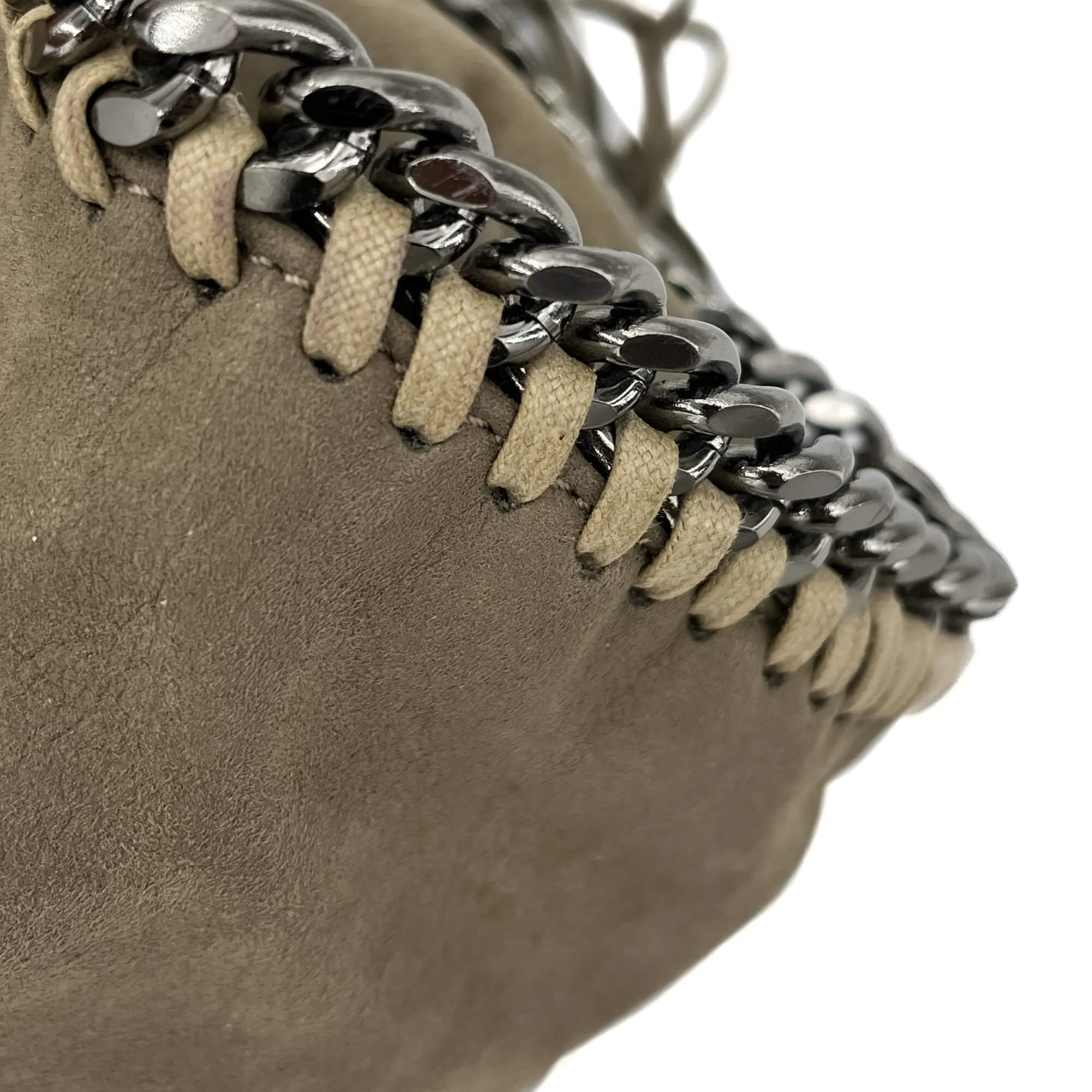 Falabella Fold-Over Large Shoulder Fringe Recycled Material 2-Ways Tote Bag Taupe