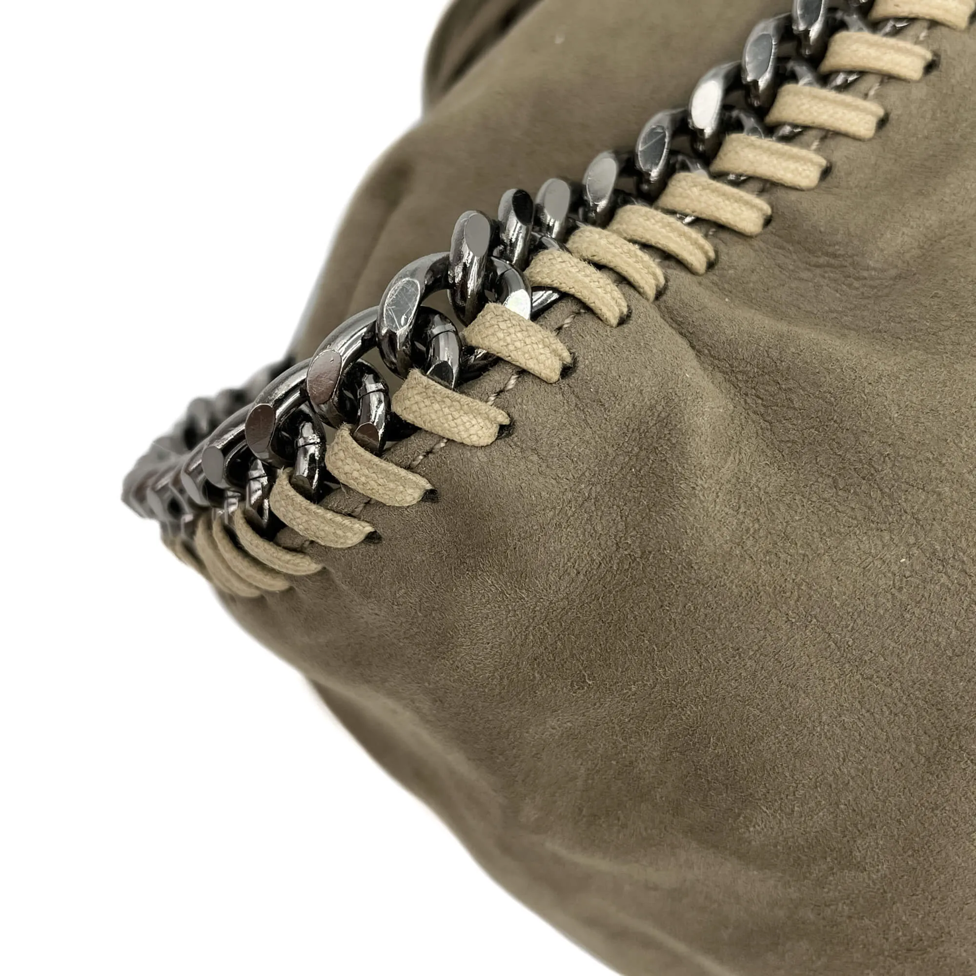 Falabella Fold-Over Large Shoulder Fringe Recycled Material 2-Ways Tote Bag Taupe