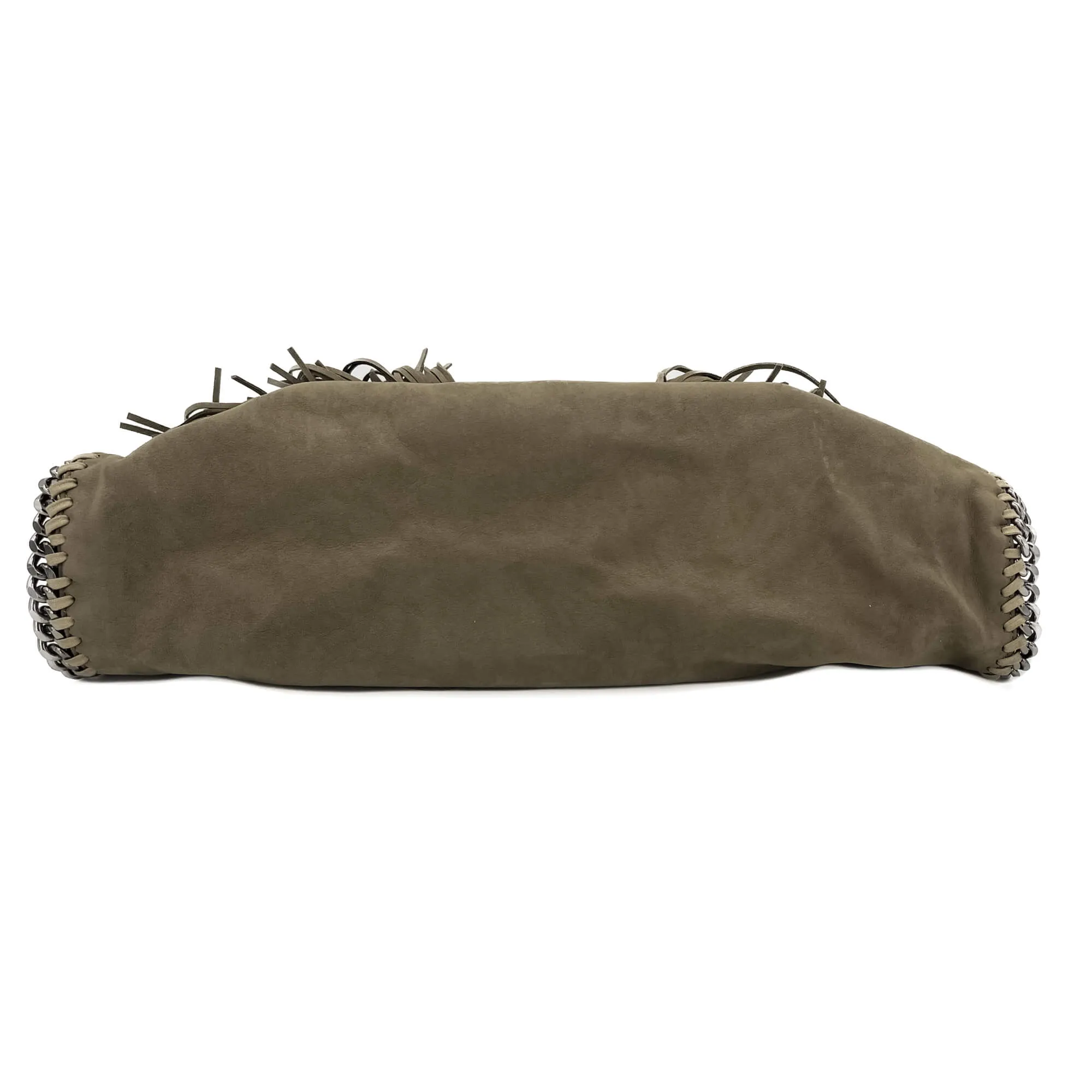 Falabella Fold-Over Large Shoulder Fringe Recycled Material 2-Ways Tote Bag Taupe