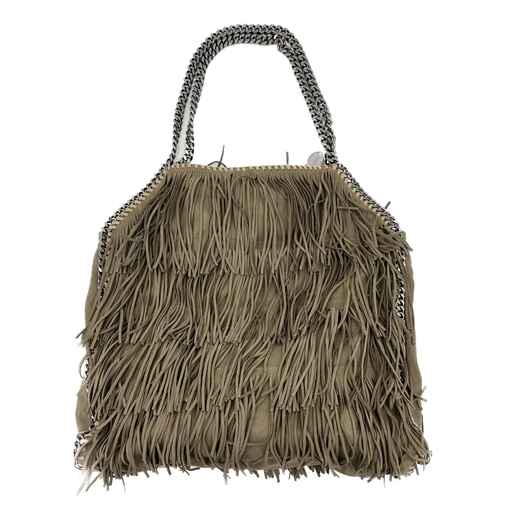 Falabella Fold-Over Large Shoulder Fringe Recycled Material 2-Ways Tote Bag Taupe