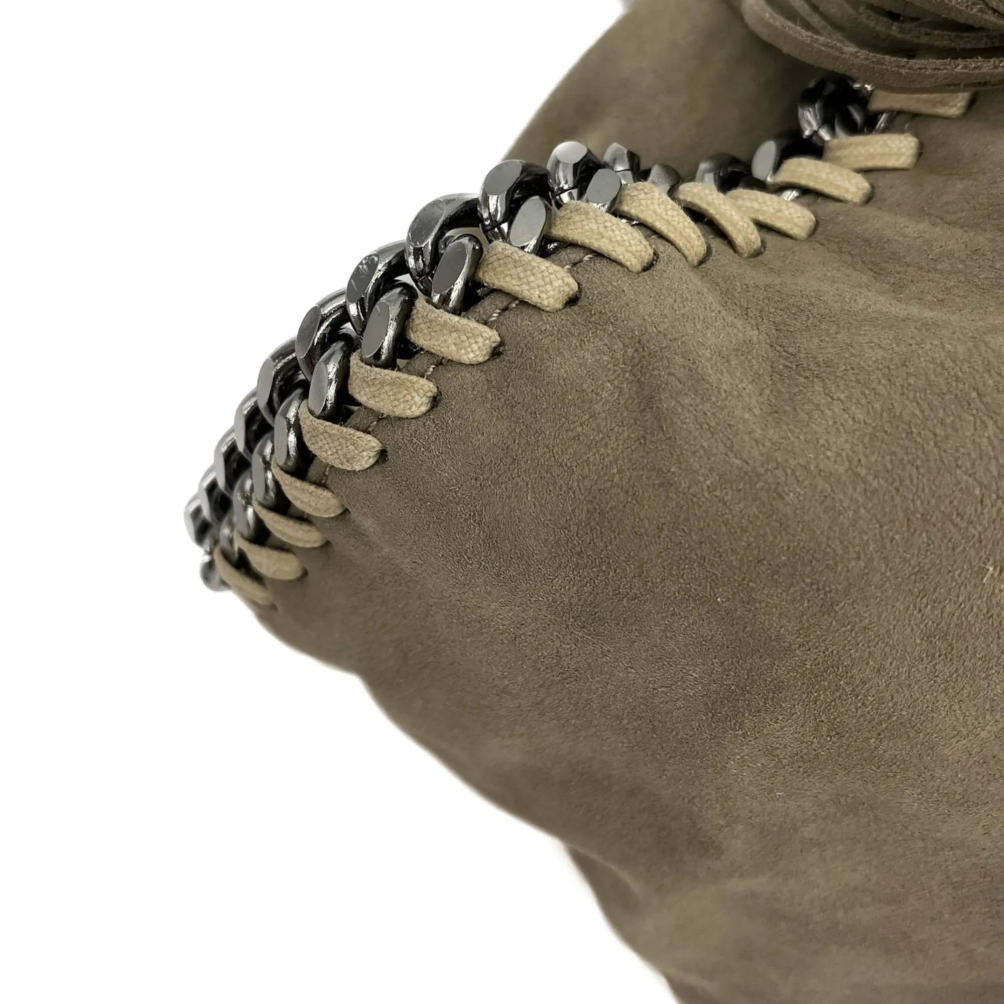 Falabella Fold-Over Large Shoulder Fringe Recycled Material 2-Ways Tote Bag Taupe