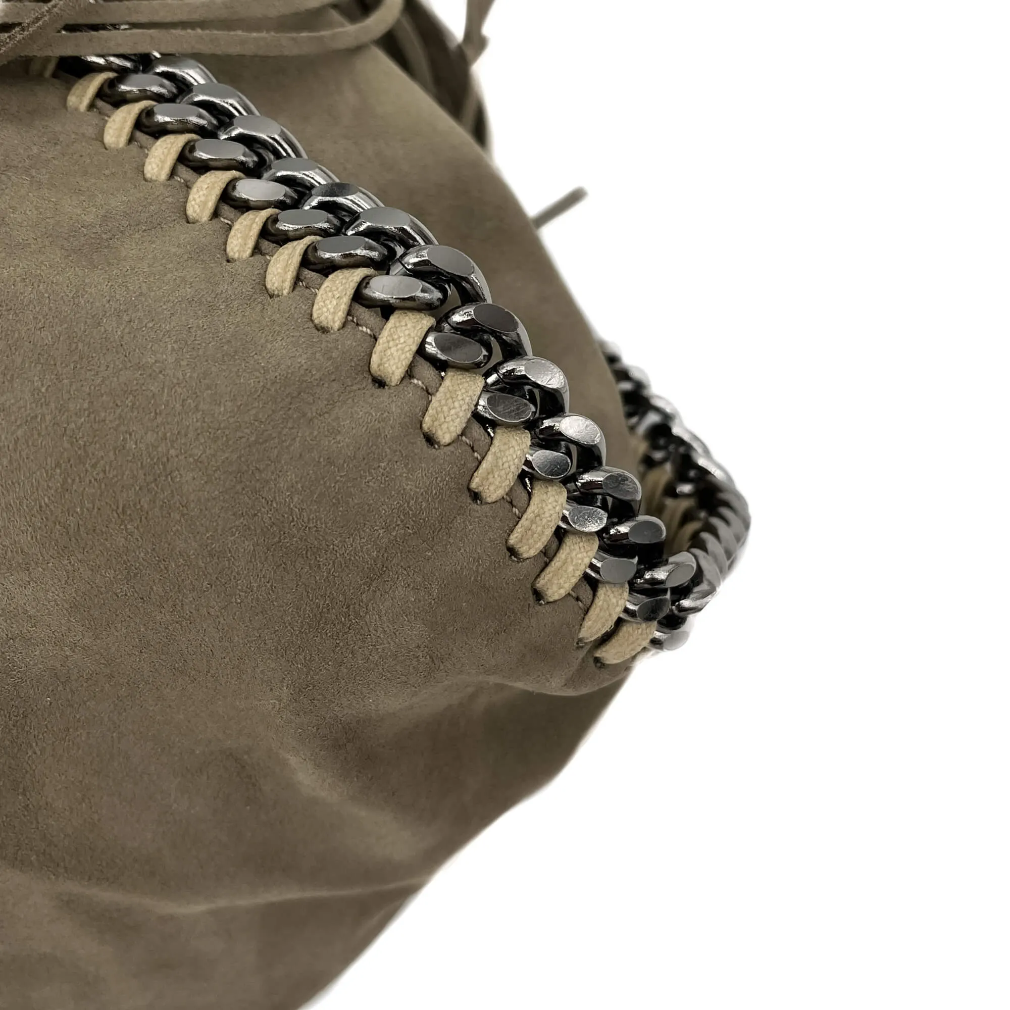 Falabella Fold-Over Large Shoulder Fringe Recycled Material 2-Ways Tote Bag Taupe