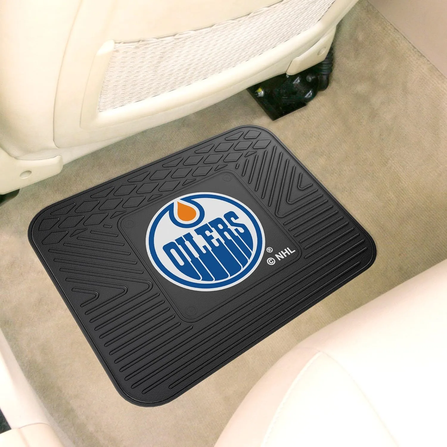 FANMATS 10768 Edmonton Oilers Back Row Utility Car Mat - 1 Piece - 14in. x 17in., All Weather Protection, Universal Fit, Molded Team Logo