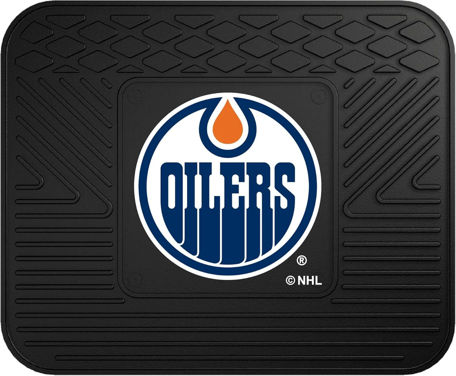 FANMATS 10768 Edmonton Oilers Back Row Utility Car Mat - 1 Piece - 14in. x 17in., All Weather Protection, Universal Fit, Molded Team Logo