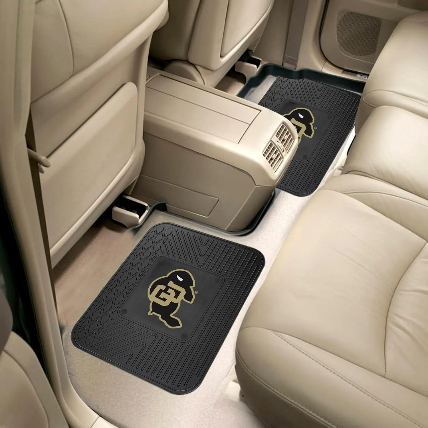 FANMATS 12278 NCAA Colorado Buffaloes Back Row Utility Car Mats - 2 Piece Set, 14in. x 17in., All Weather Protection, Universal Fit, Deep Resevoir Design, Molded Team Logo