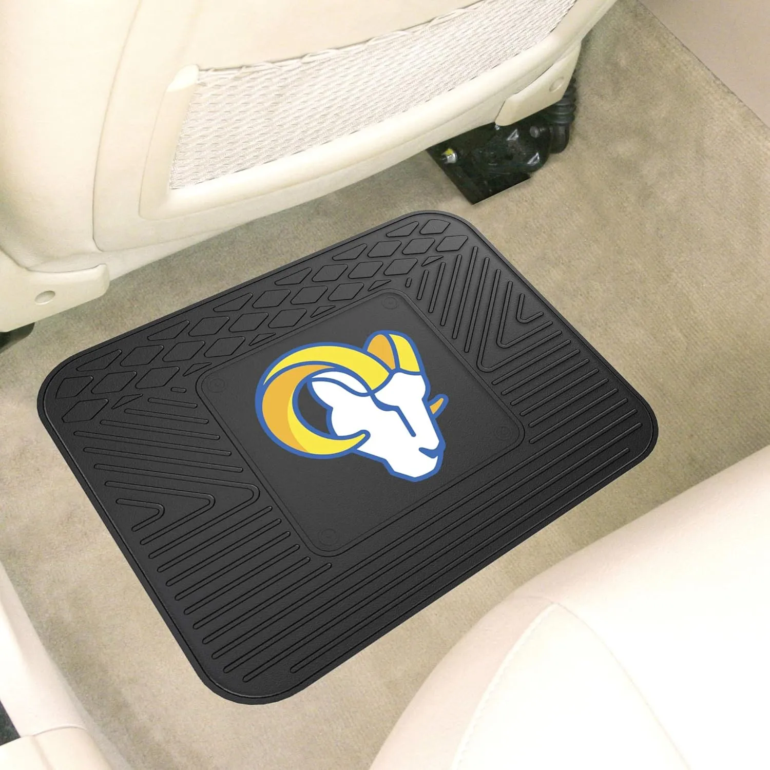FANMATS 9971 Los Angeles Rams Back Row Utility Car Mat - 1 Piece - 14in. x 17in., All Weather Protection, Universal Fit, Molded Team Logo