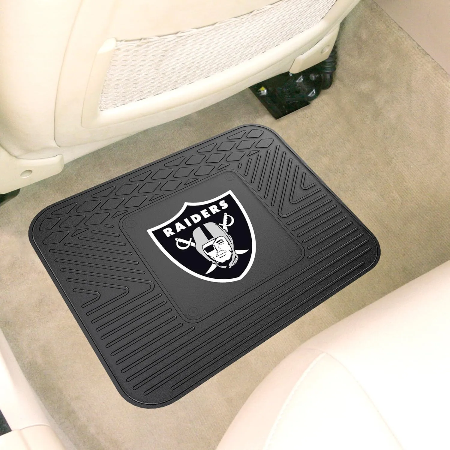 FANMATS 9985 Las Vegas Raiders Back Row Utility Car Mat - 1 Piece - 14in. x 17in., All Weather Protection, Universal Fit, Molded Team Logo