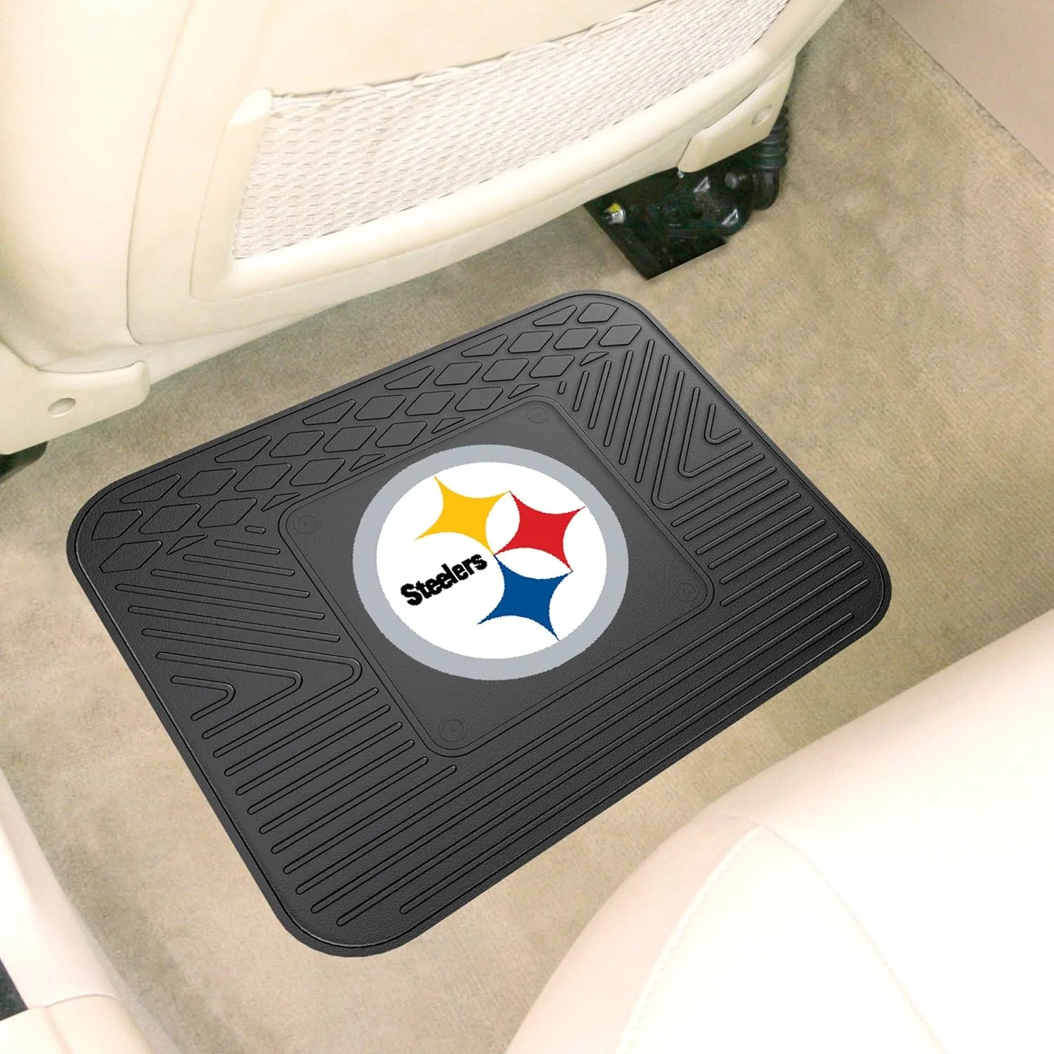 FANMATS 9998 Pittsburgh Steelers Back Row Utility Car Mat - 1 Piece - 14in. x 17in., All Weather Protection, Universal Fit, Molded Team Logo