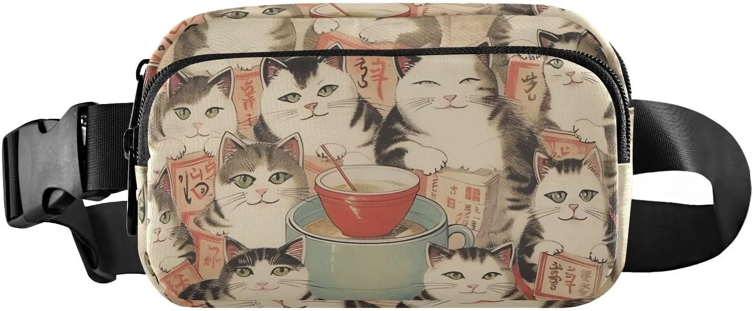 Fanny Pack Charming Cat Teacup Hip Bag Belt Bag for Women Man Fashion Waist Pack Water-repellent Crossbody Bag for Halloween Costumes Running Hiking Jogging Travel Sport