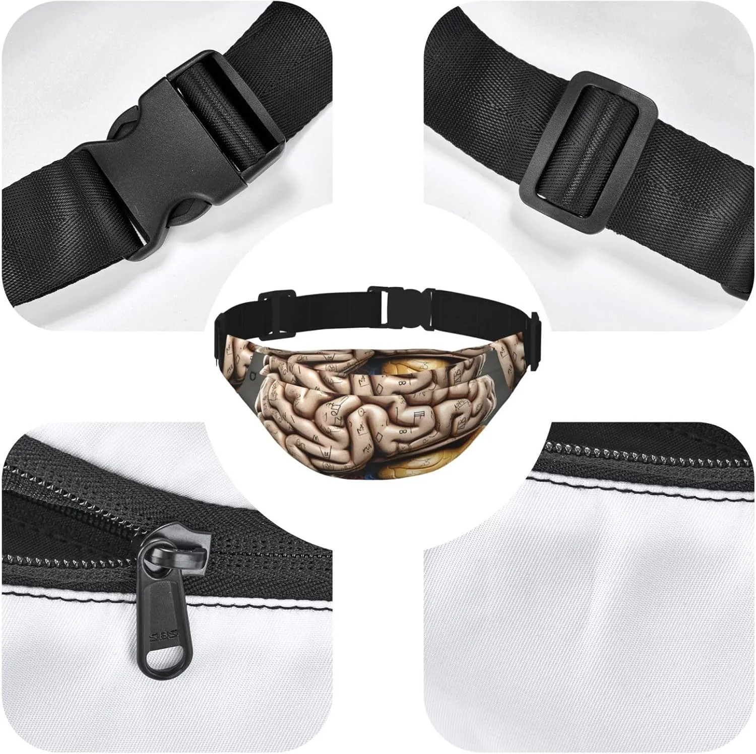 Fanny Pack for Men Women Waist Bag Adjustable Waist Pack Crossbody Belt Bag Human Brain Bum Bag