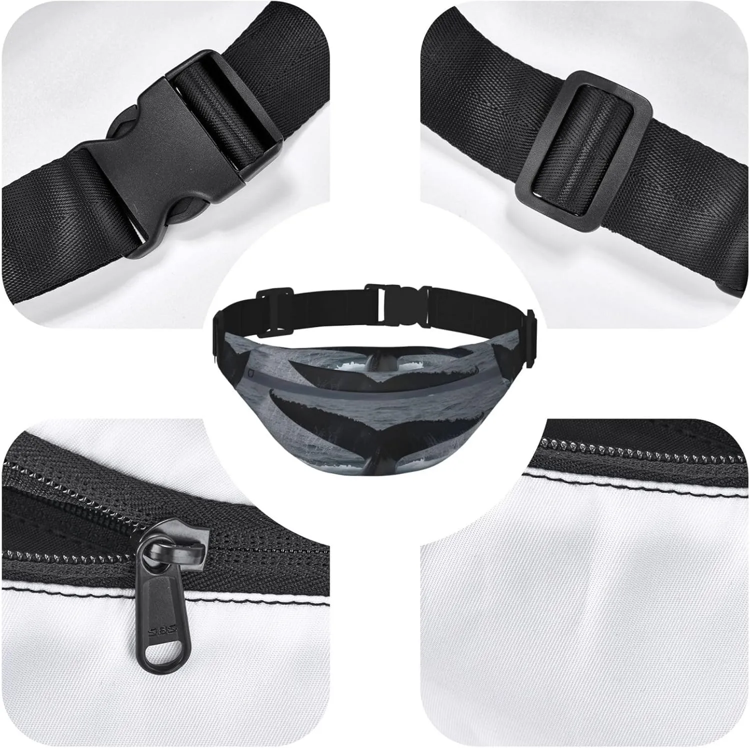 Fanny Pack for Men Women Waist Bag Adjustable Waist Pack Crossbody Belt Bag Humpback Whale Tail Bum Bag