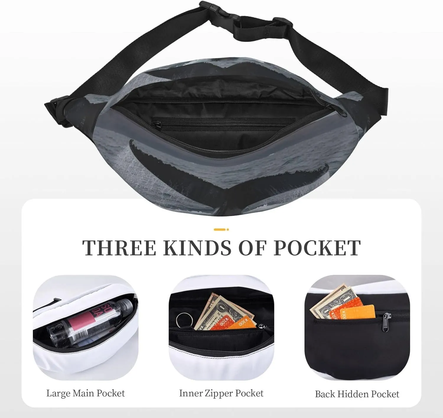 Fanny Pack for Men Women Waist Bag Adjustable Waist Pack Crossbody Belt Bag Humpback Whale Tail Bum Bag