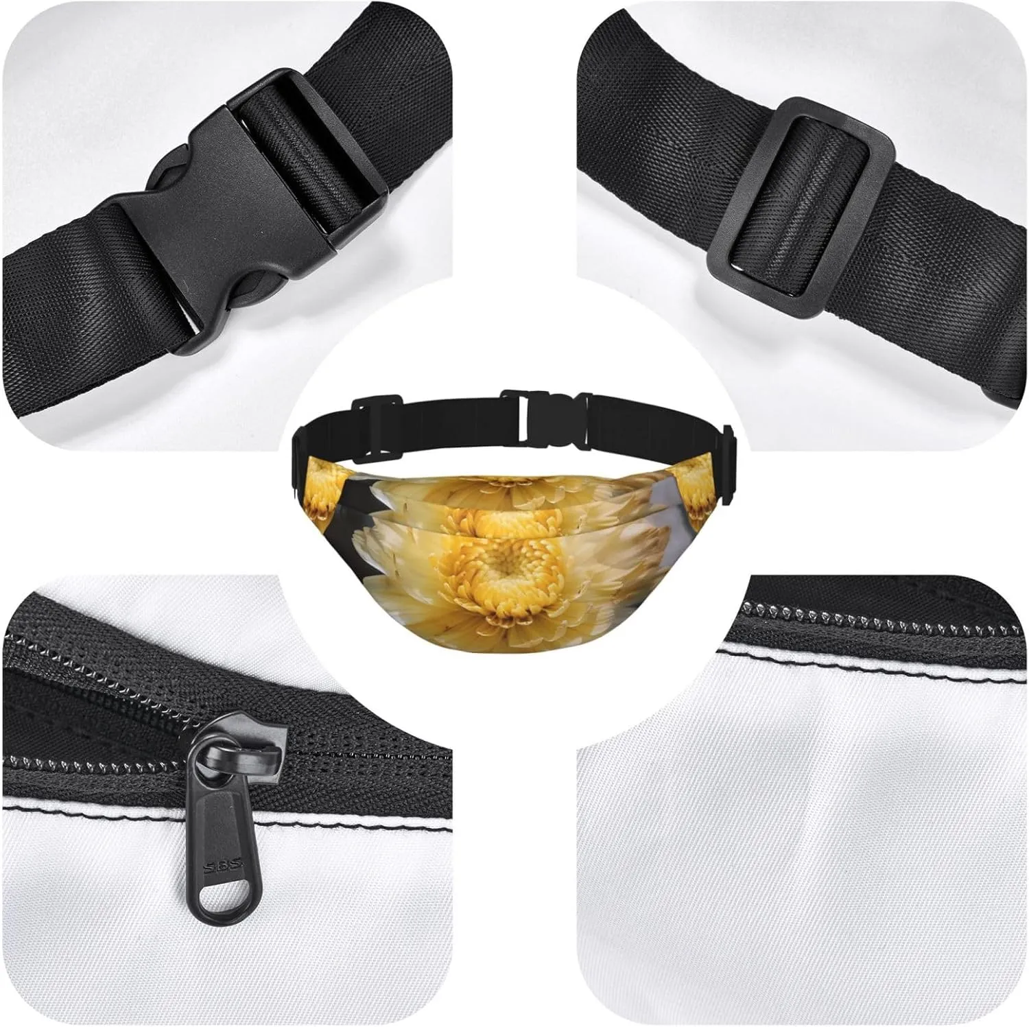 Fanny Pack for Men Women Waist Bag Adjustable Waist Pack Crossbody Belt Bag Light Yellow Flower Bum Bag