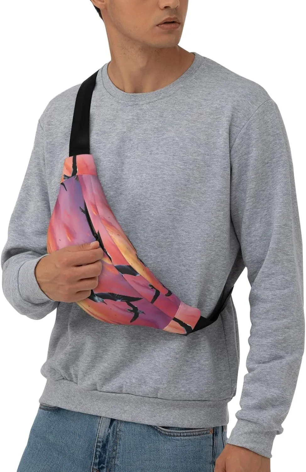 Fanny Pack for Men Women Waist Bag Adjustable Waist Pack Crossbody Belt Bag Sea gull Flying Over Colorful Sky Bum Bag