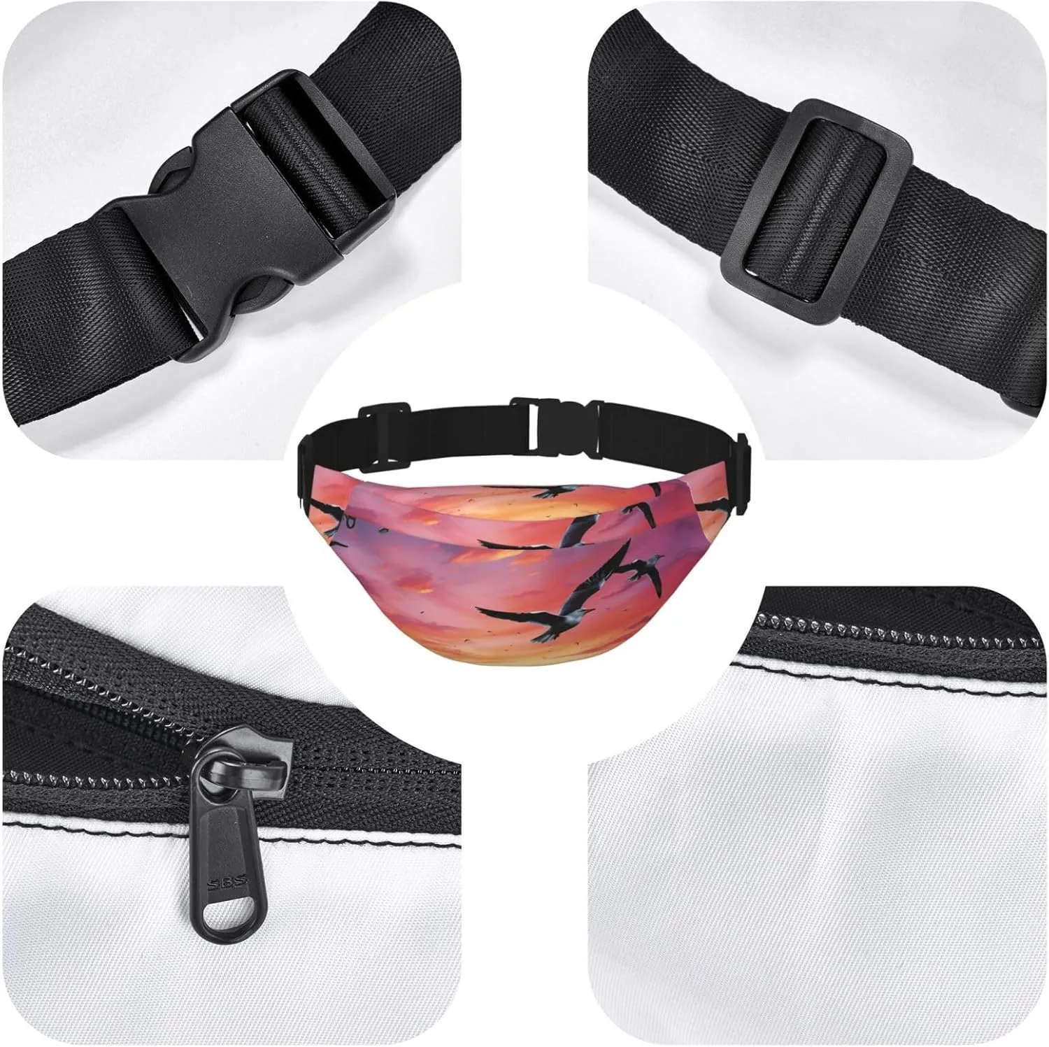 Fanny Pack for Men Women Waist Bag Adjustable Waist Pack Crossbody Belt Bag Sea gull Flying Over Colorful Sky Bum Bag